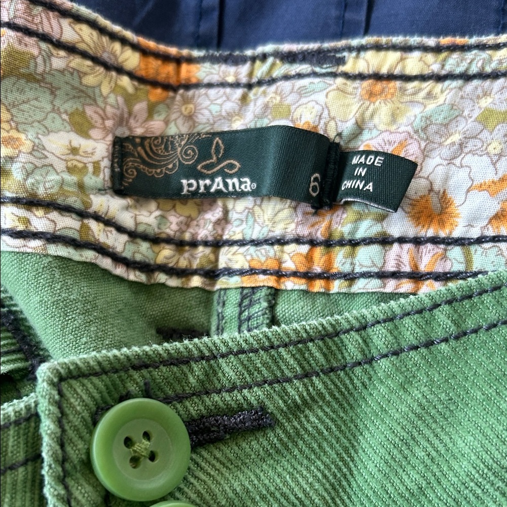 Prana Green Corduroy Shorties with Front Patch Pockets - Picture 2 of 3
